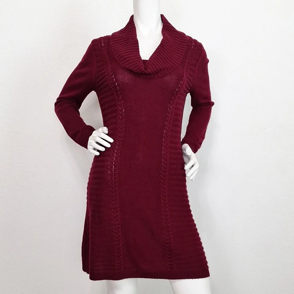 IN San Francisco Red Coquette Cowl Neck Romantic Academia Sweater Mini Dress L